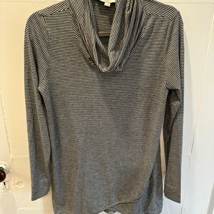 LOFT Gray & White Striped Cowl Neck Sweater